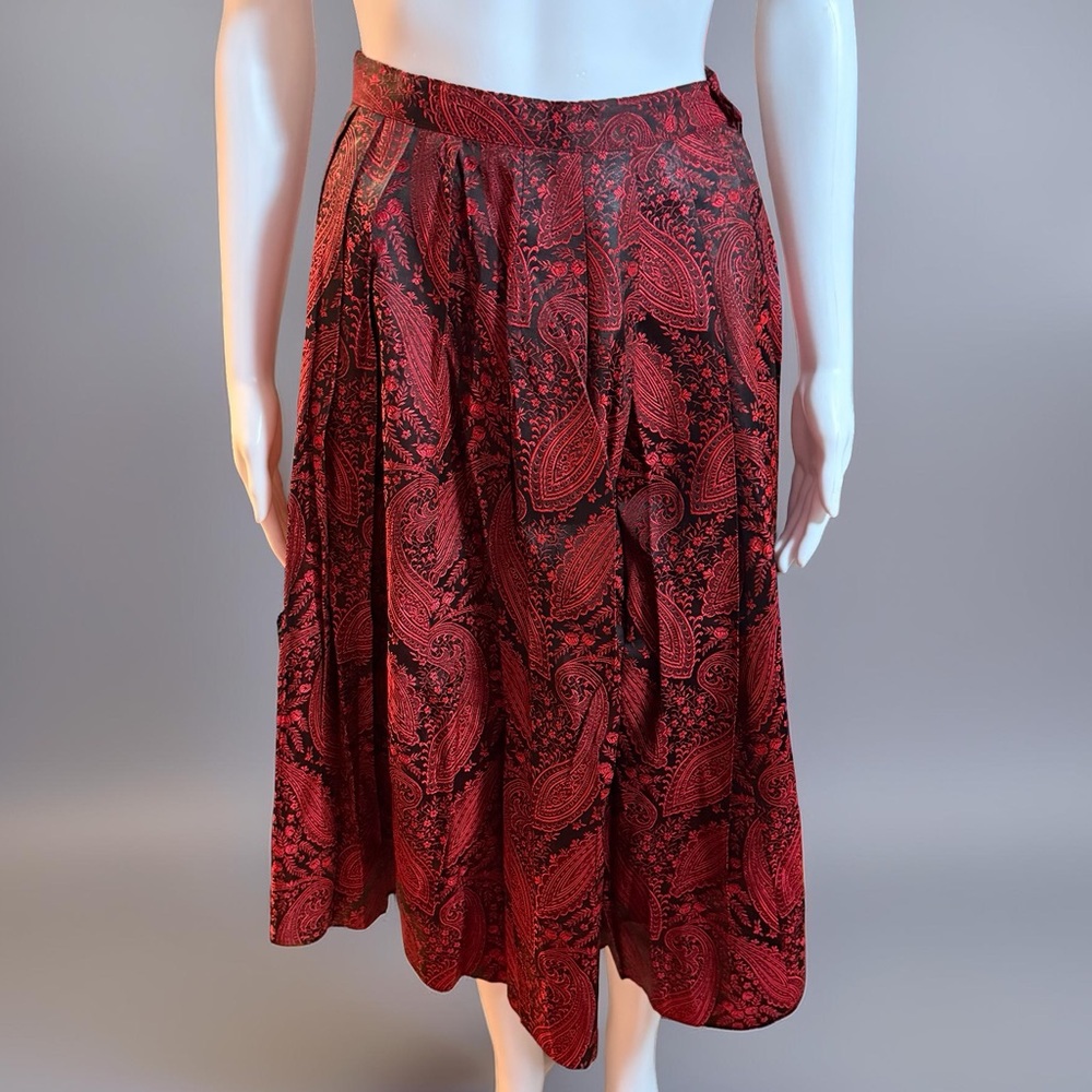 Vintage Red & Black Paisley Jacquard Midi Skirt Size 2–4